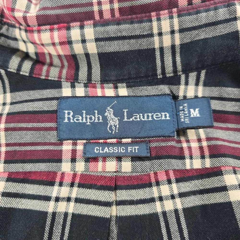 Polo Ralph Lauren Mens Classic Fit Plaid Button Down Shirt Navy Red White Size M
